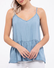 Load image into Gallery viewer, Chambray Vacay Peplum Top

