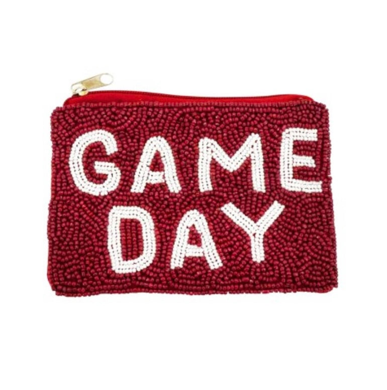 Gameday Beaded Coin Purse Crimson & White