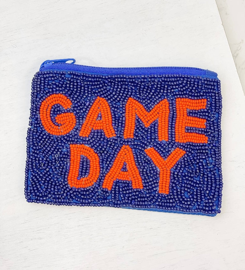 Gameday Beaded Coin Purse Navy & Orange